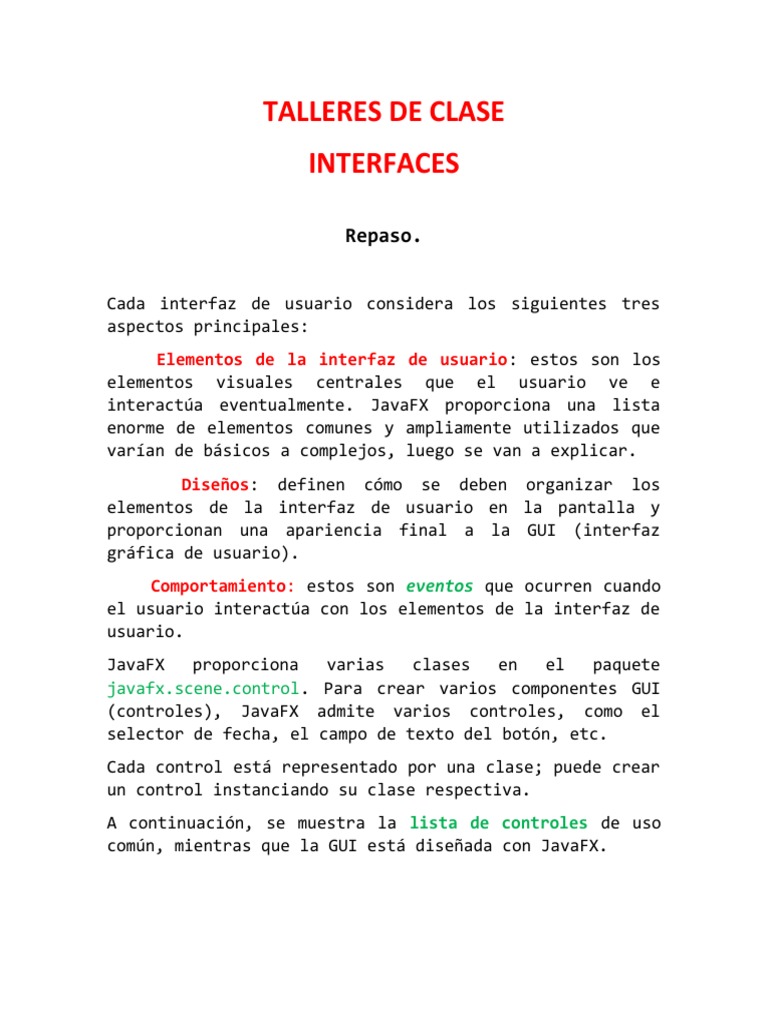 Talleres de Interafaces JavaFX PDF Interfaces gráficas de usuario