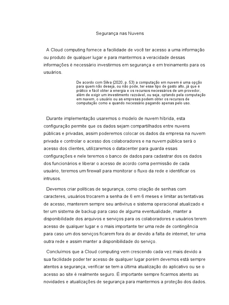 Segurança em Cloud Computing e Práticas Essenciais | PDF | Computadores