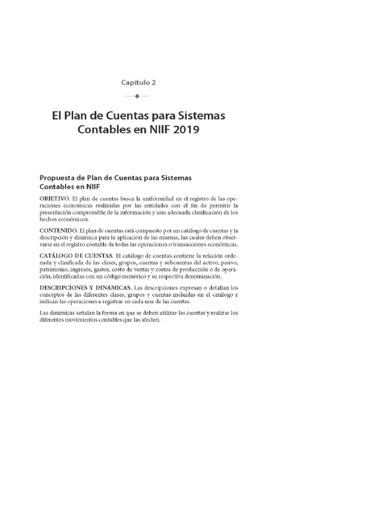 El Plan de Cuentas para Sistemas Contables en NIIF 2019 | PDF