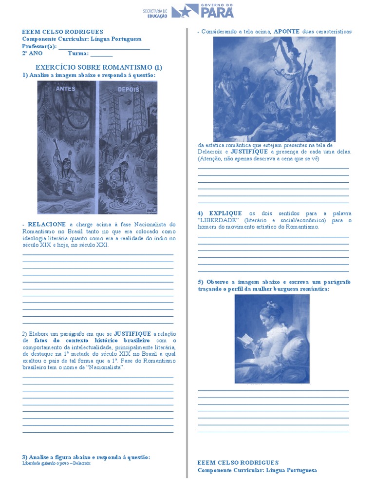 Exercícios sobre o Romantismo | PDF | Romantismo
