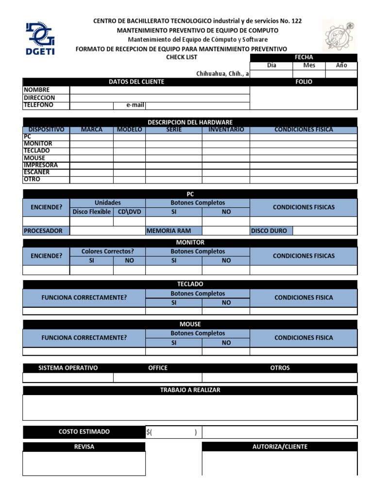 Formato de Recepción de Equipos de Cómputo | PDF | Hardware de la ...
