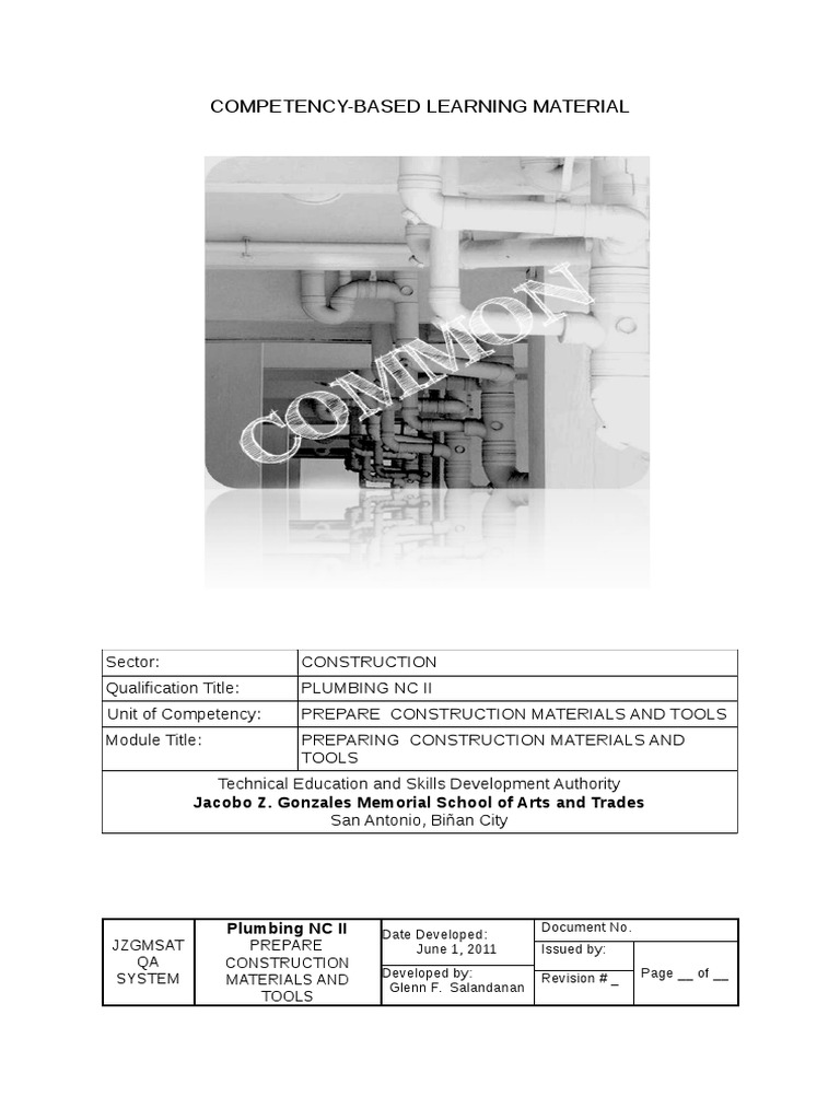 Common Prepare Construction Materials and Tools PDF Pipe (Fluid