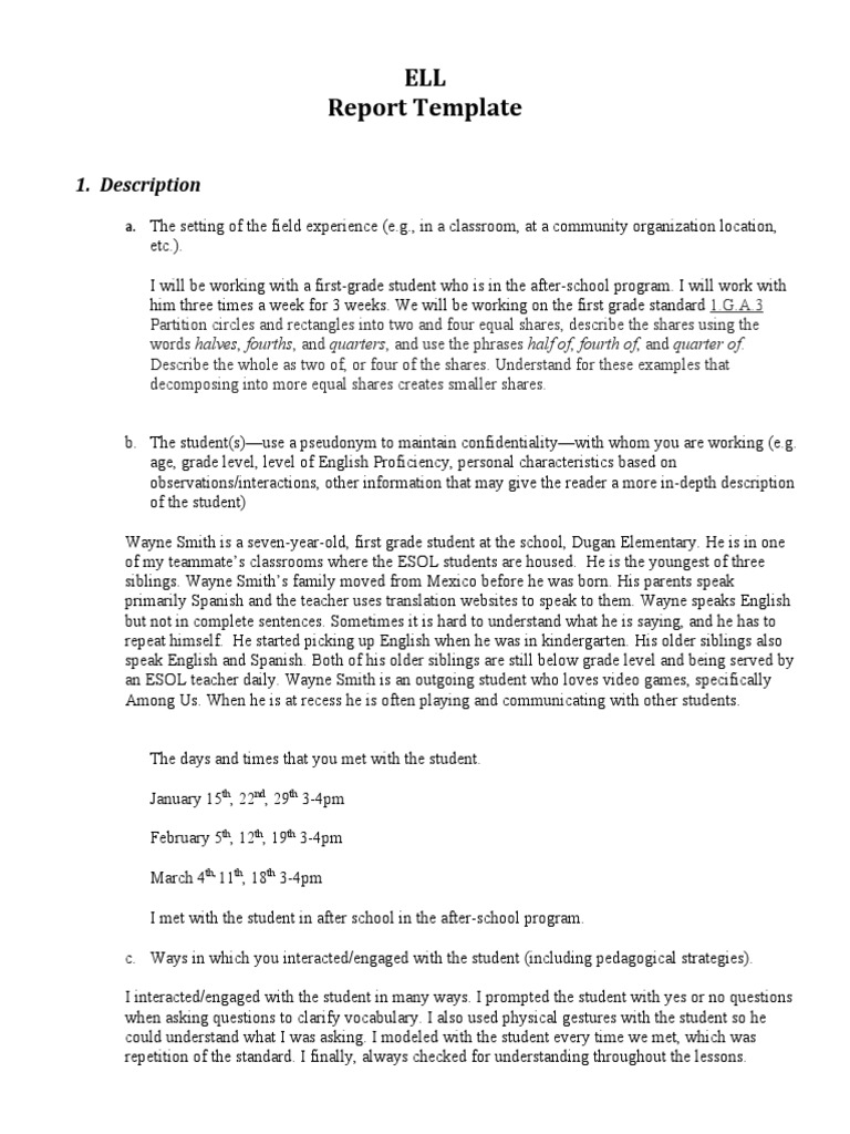 Ell Report Template Thomason | PDF | Vocabulary | Neuropsychological ...