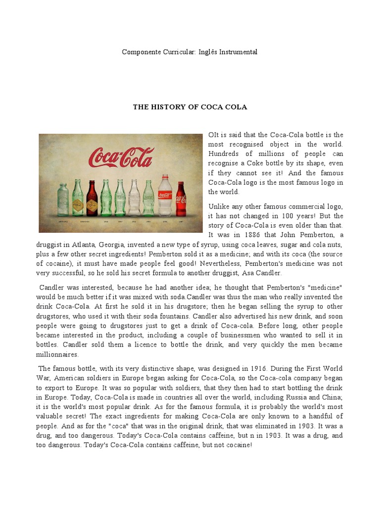 Atividade Inglês Instrumental - Texto Coca Cola | PDF | Coca Cola | Cola
