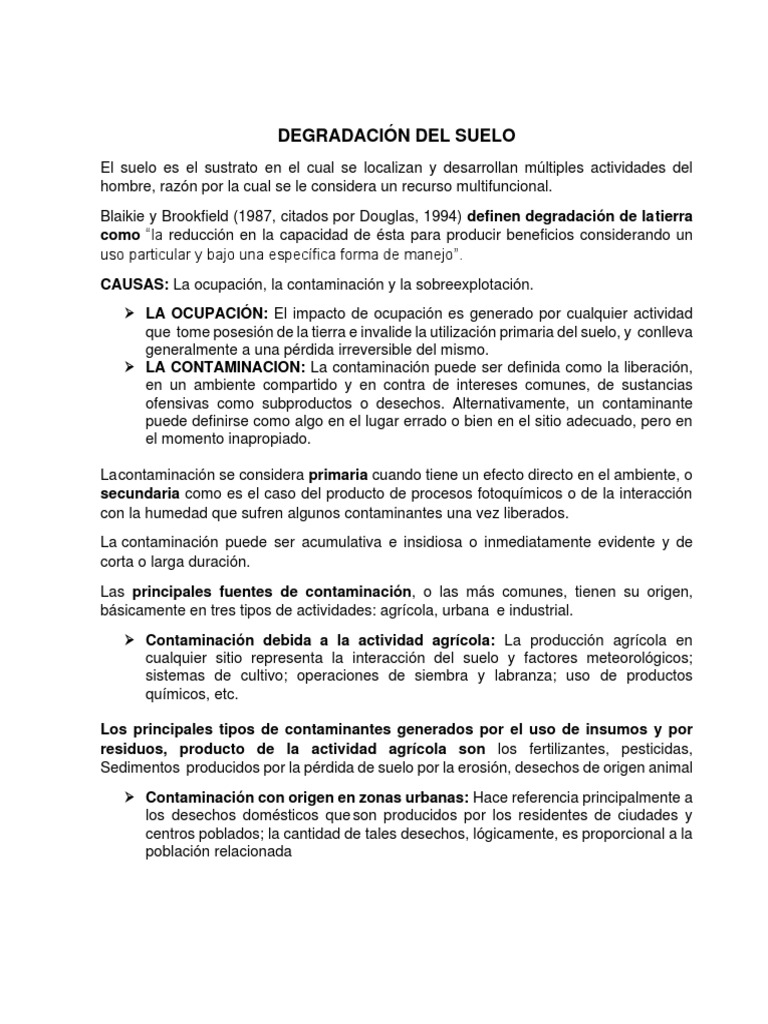 Causas y Efectos de la Degradación del Suelo | PDF | Suelo | Erosión