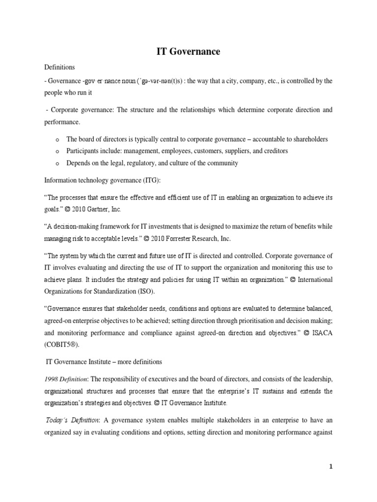 IT Governance Notes | PDF | Governance | Risk