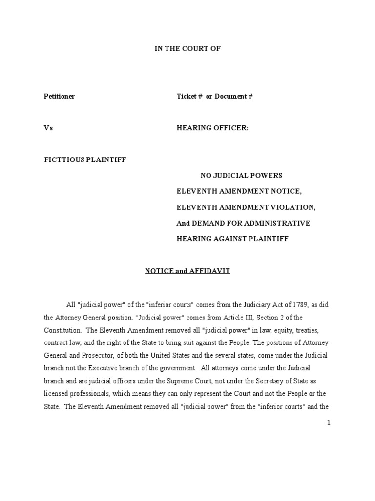 Eleventh Amendment Hearing Demand | PDF | Article Three Of The United ...
