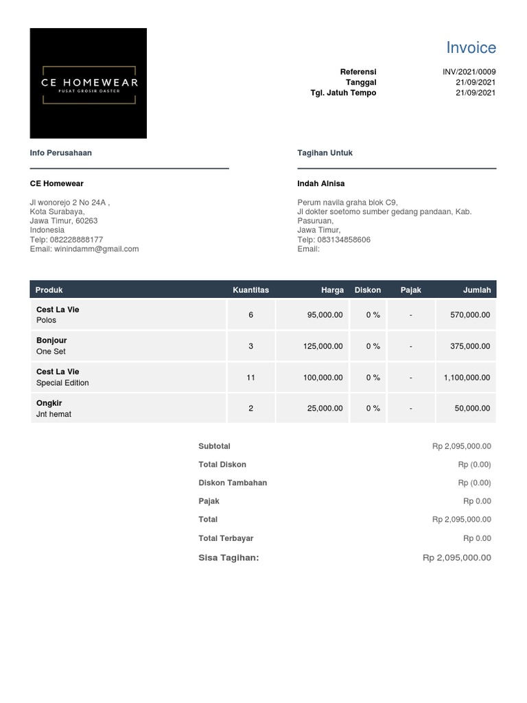 Invoice Pembelian CE Homewear | PDF