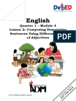 English: Quarter 1 - Module 4 Lesson 2: Composing Descriptive Sentences Using Different Kinds of Adjectives