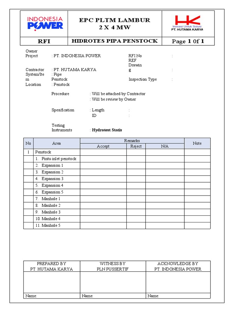 EPC PLTM Lambur Penstock Inspection Report | PDF