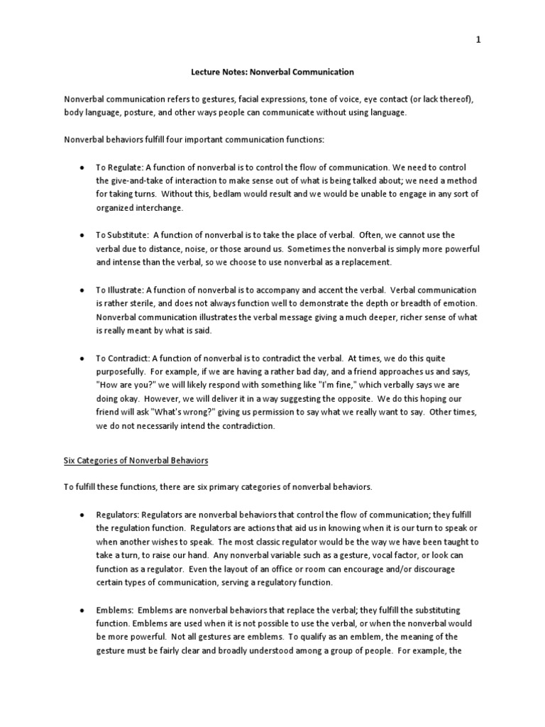 Functions of Nonverbal Communication | PDF | Nonverbal Communication ...