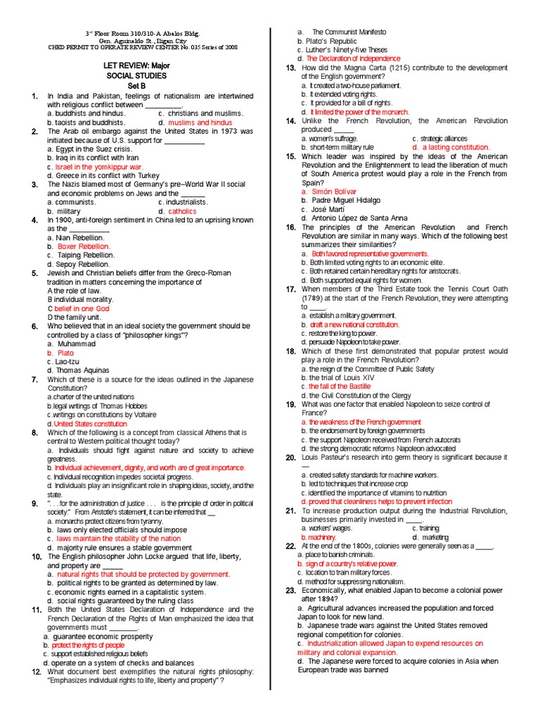 LET Social Studies Reviewer Set B | PDF | Allies Of World War II ...
