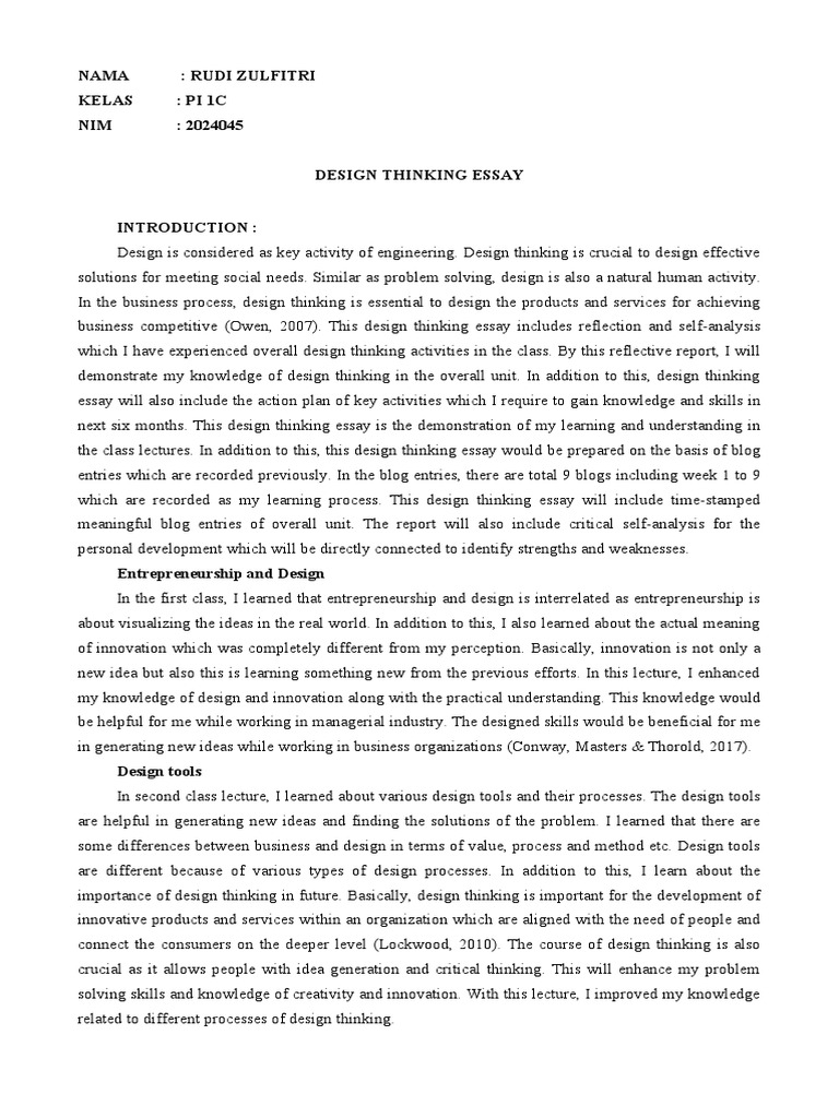 Design Thinking Essay | PDF | Design | Design Thinking