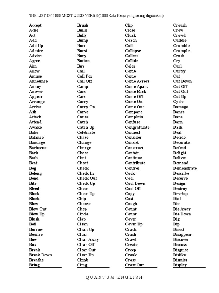 1000 Most Used English Verbs | PDF