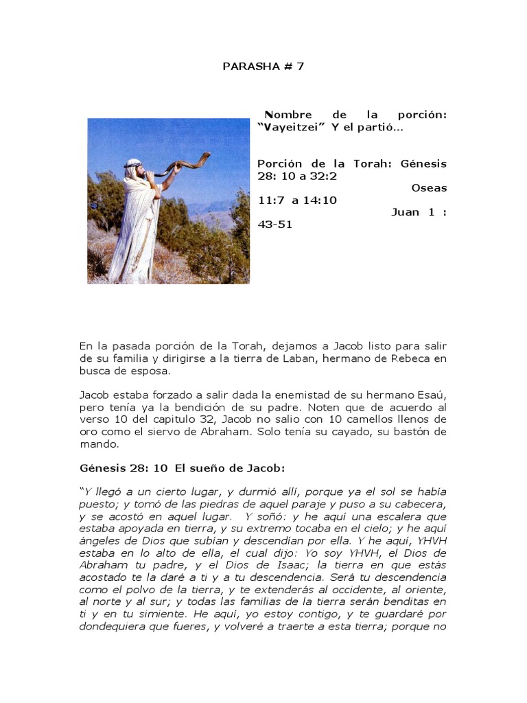 Parasha 7 Vayeitzei Y él Partió Pdf Jacob Rachel