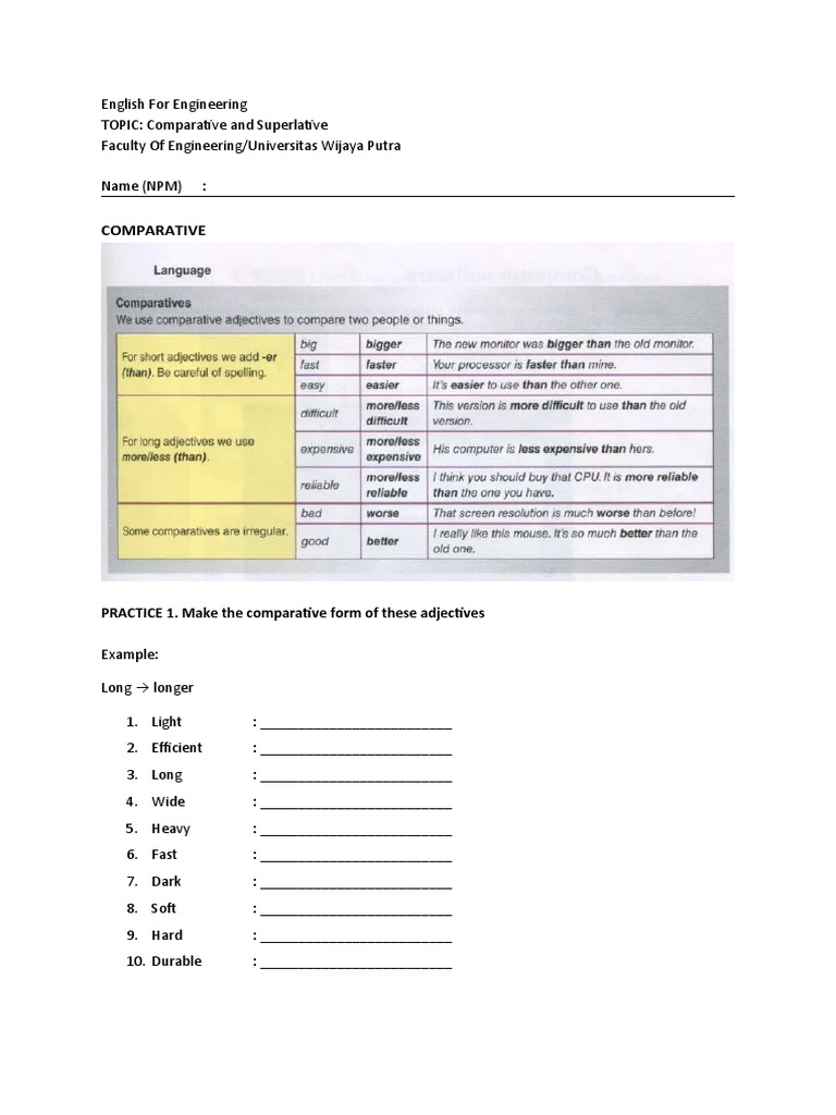 Comparative and Superlative Practice Guide | PDF | Solid State Drive ...