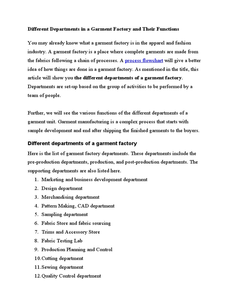 Different Departments in A Garment Factory and Their Functions PDF