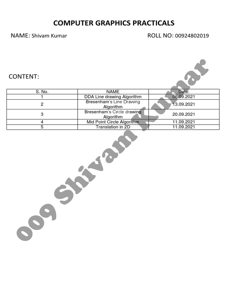 Computer Graphics Practicals: Line Drawing Algorithms, Circle Drawing ...