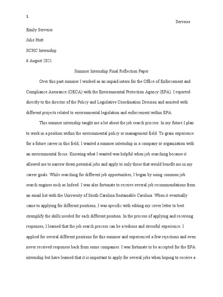 Internship Reflection Paper | PDF | Internship | Job Hunting