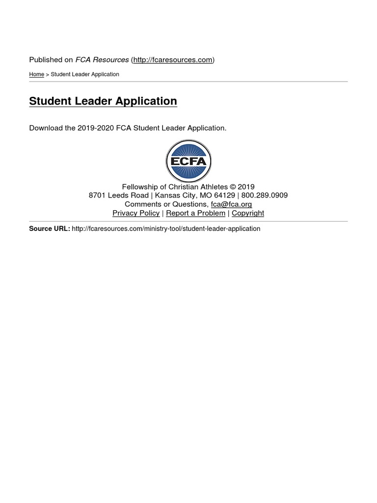 FCA Resources - Student Leader Application - 2019-08-08 | PDF ...
