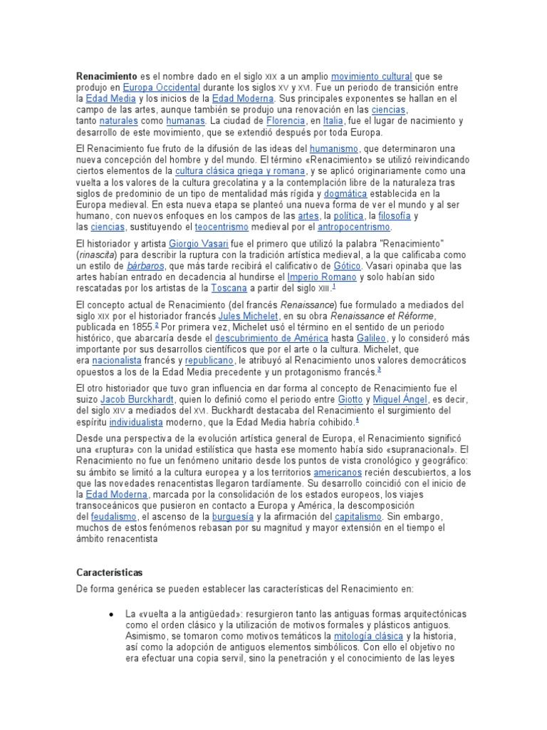 Historia Del Renacimiento | PDF | Renacimiento | Miguel Ángel