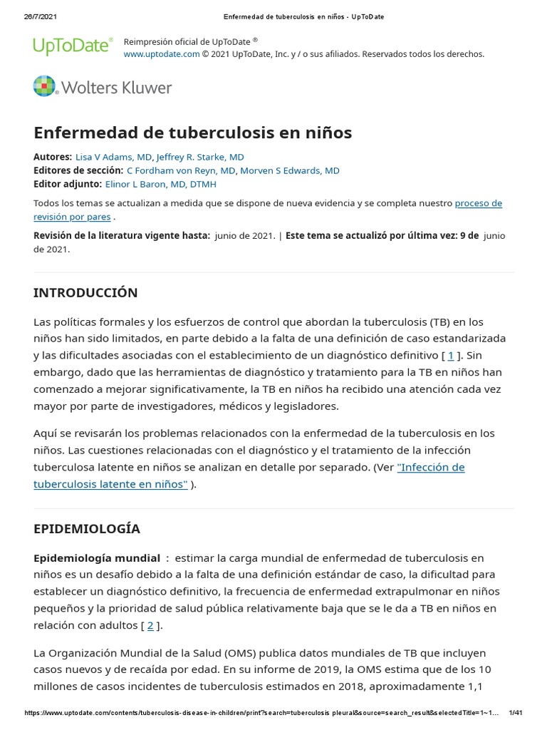 Enfermedad de Tuberculosis en Niños UpToDate PDF Tuberculosis