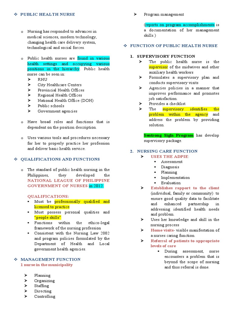 Roles of Public Health Nurses in PH | PDF | Health Care | Nursing