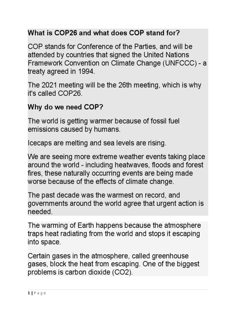 What Is COP26 and What Does COP Stand For PDF Climate Change