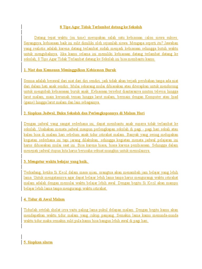 8 Tips Agar Tidak Terlambat Datang Ke Sekolah Pdf