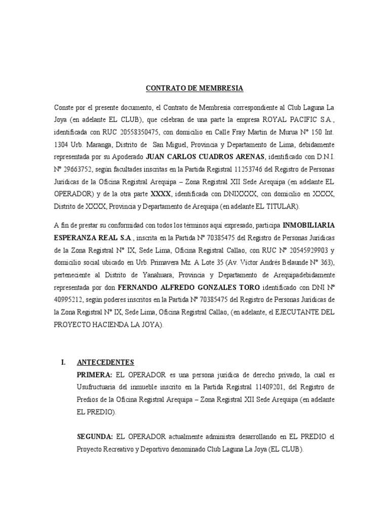 Contrato de Membresía 3 (10-092020) | PDF | Privacidad de la información |  Conceptos legales