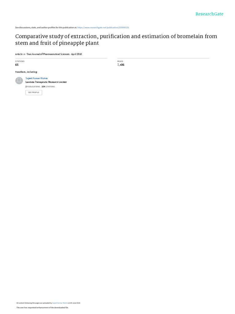 Comparative Analysis of Bromelain Extraction, Purification, and