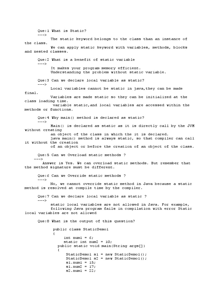 Understanding Static in Java Basics | PDF | Method (Computer ...