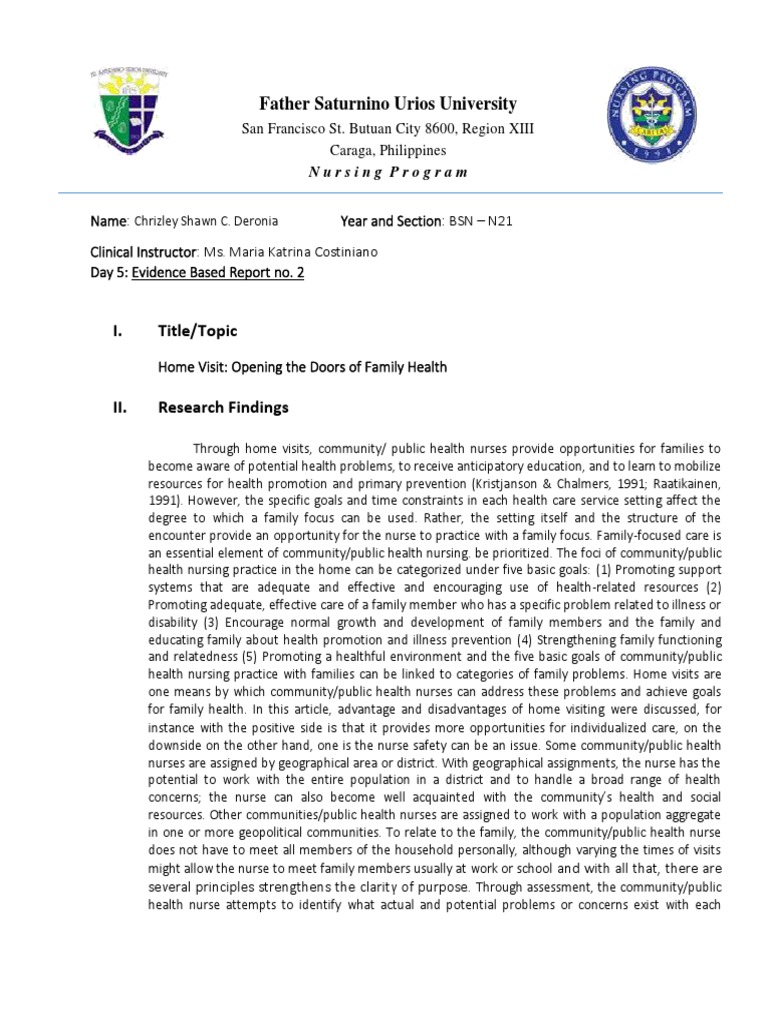 Evidence - Based - Report No. 2 (CHN Duty Day 5) | PDF | Nursing ...
