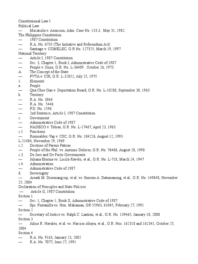 Constitutional Law I Syllabus Overview | PDF | Commission On Elections ...