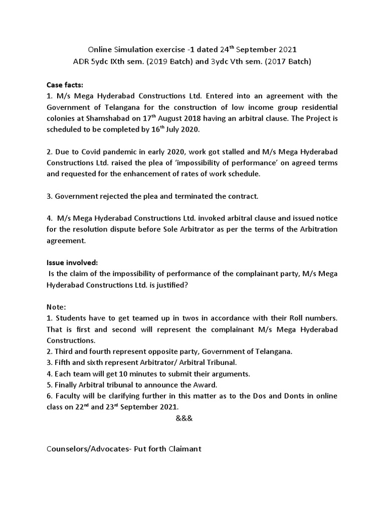 ADR Simulation Exercise - 1 Dated 24th September 2021 | PDF | Finance ...