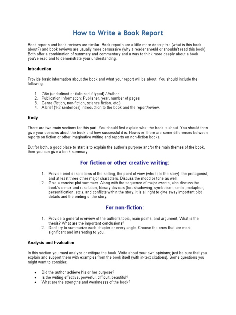 How To Write A Book Report | PDF | Books | Writing