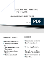 Thanking People and Replying To Thanks: Grammar Focus: Basic Tenses
