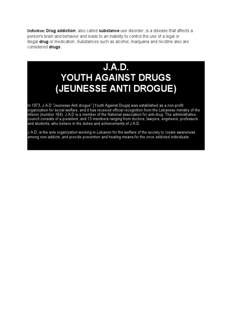 J.A.D. Youth Against Drugs (Jeunesse Anti Drogue) | PDF | Self ...
