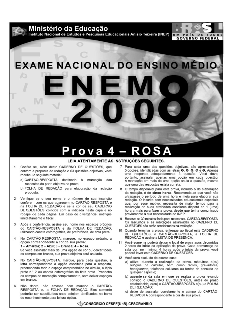 Prova Enem 2008 Final Rosa | PDF | Biologia de Conservação | Nuvem