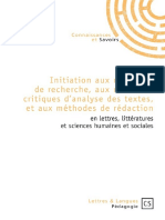 Initiation Aux Méthodes de Recherche Aux Méthodes Critiques Danalyse Des Textes Et Aux Méthodes de