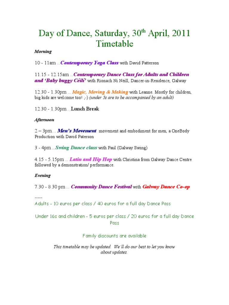 Day of Dance Schedule - April 30, 2011 | PDF