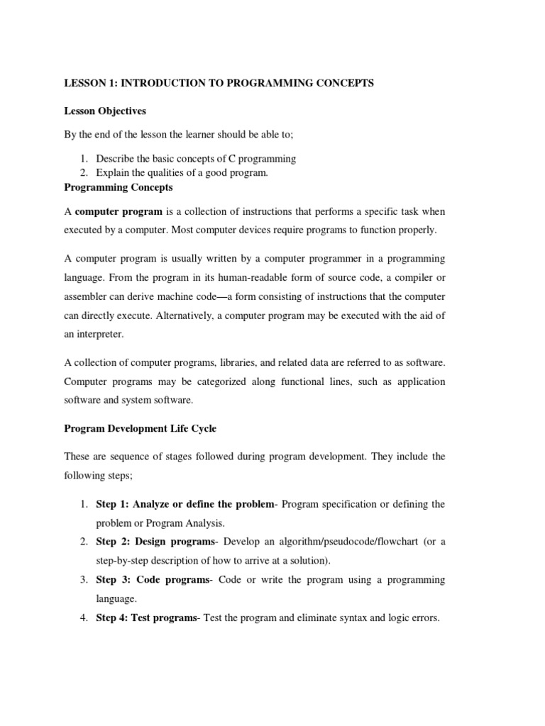 INTRO TO PROGRAMMING CONCEPTS | PDF | Programming | Computer Program