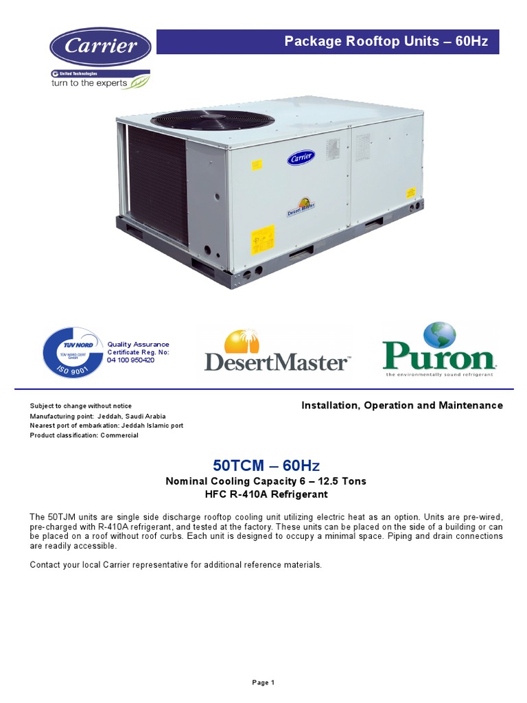 Carrier 50TCM Series | PDF | Duct (Flow) | Electrical Wiring