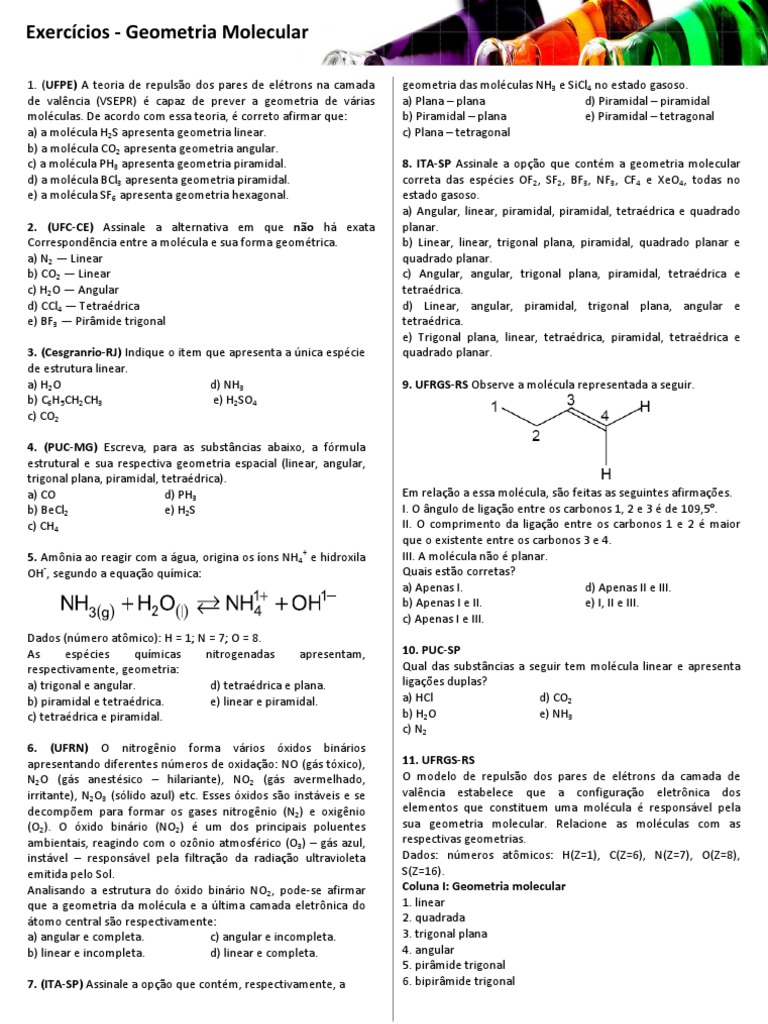 Exercícios Geometria Molecular BLOG | PDF | Oxigênio | Ligação química