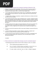 Part A Answer ALL Questions 1. State Any FOUR (4) Functions of The Companies Commission of Malaysia (CCM)