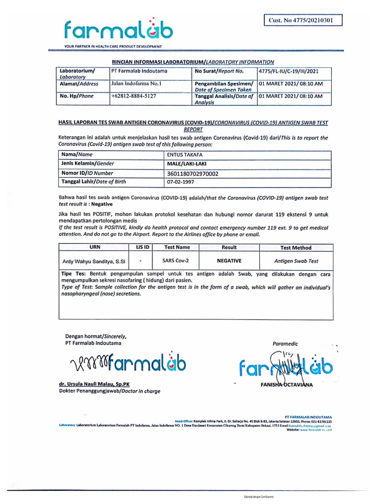 Hasil Test Antigen 2 Hasil Test Antigen PDF