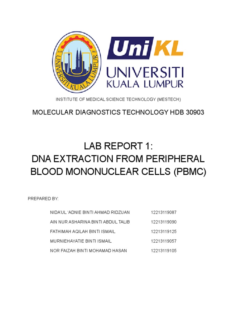 DNA Extraction from PBMC Lab Report | PDF | Dna | Chemistry