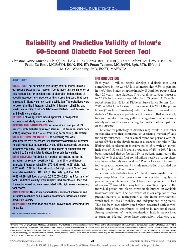 Reliability and Predictive Validity of Inlow's 60-Second Diabetic Foot ...