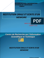 Restitution Orale Et Ecrite D'un Memoire