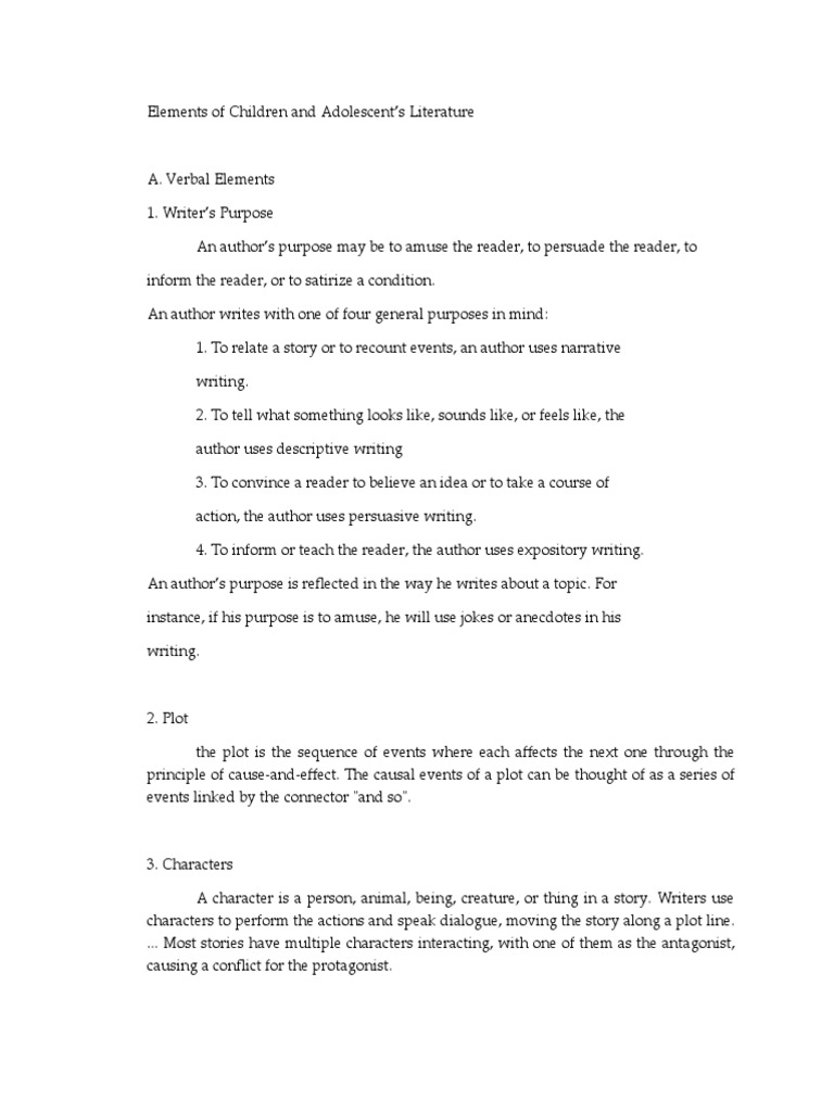 Elements of Children and Adolescent PDF Plot (Narrative) Poetry